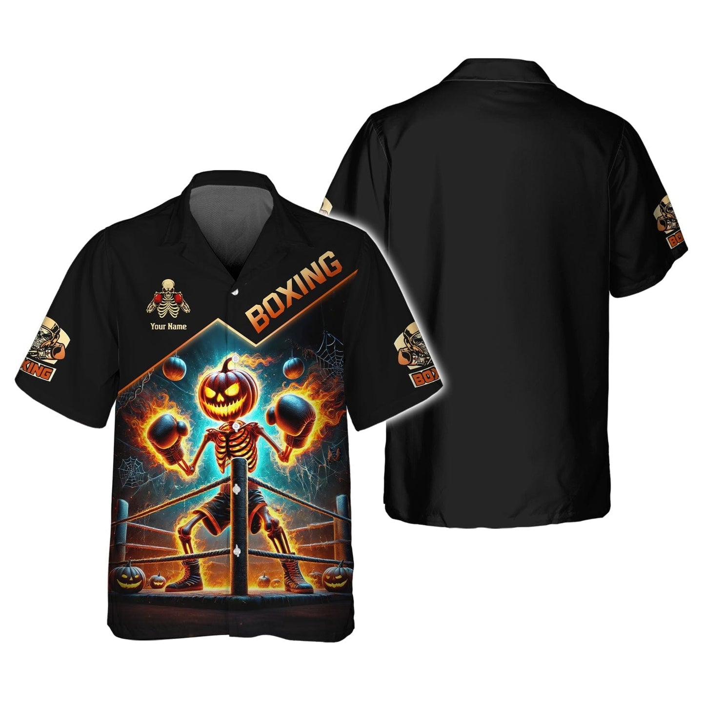 3D Full Print Skull Pumpkin Boxing T-Shirts Personalized Name Gift For Halloween Lovers, All Over Printed