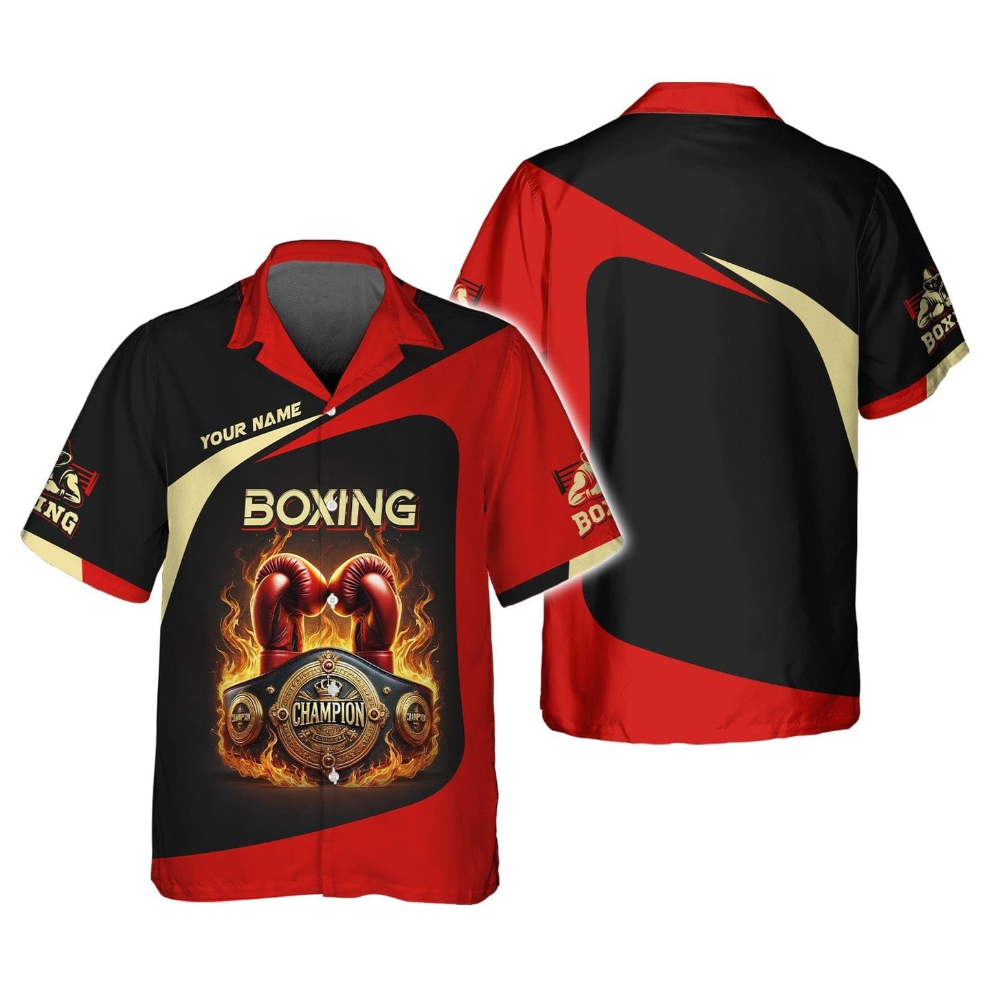 3D Full Print Boxing T-Shirt Fiery Gloves And Belt Personalized Name Gift For Boxing Lovers, All Over Printed
