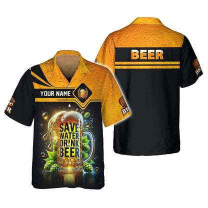 Save Water Drink Beer Personalized Name Shirt Custom Gift For Beer Lovers, All Over Printed