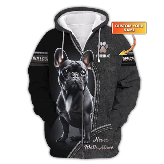3D Full Print French Bulldog Zipper Hoodie Personalized Name Gift For Dog Lovers, All Over Printed