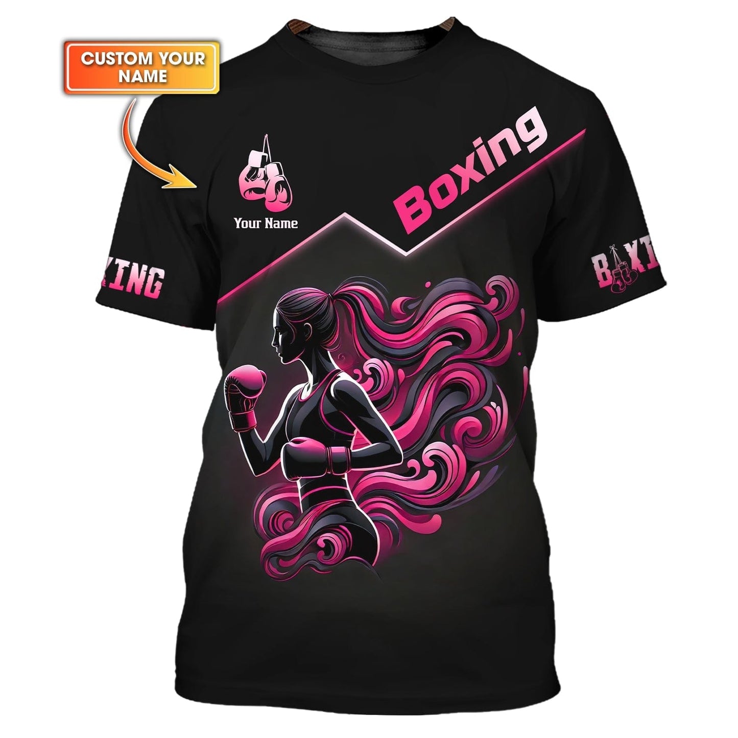 3D Full Print Boxing Girl Fight T-Shirts Personalized Name Gift For Boxing Lovers, All Over Printed