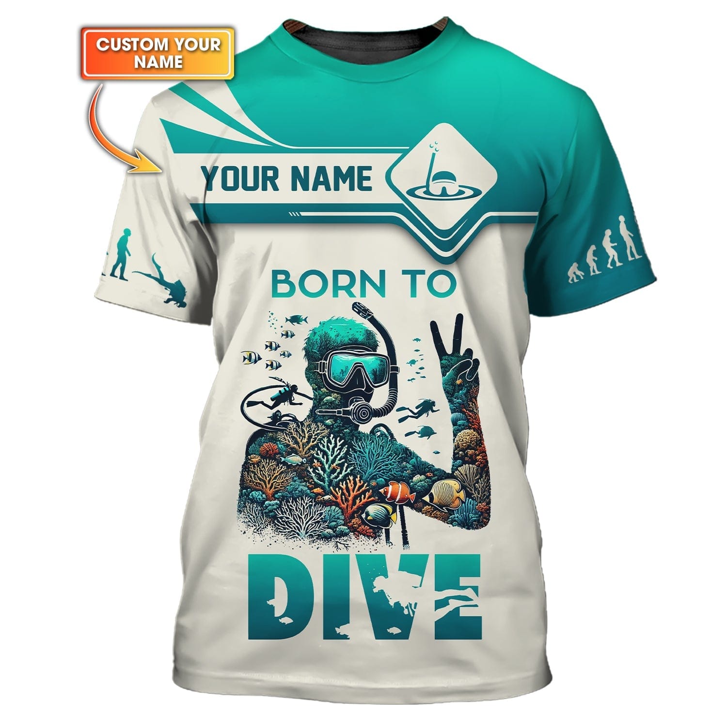 Diving Custom Name 3D Shirt Born To Dive Personalized Gift For Diver Lovers, All Over Printed