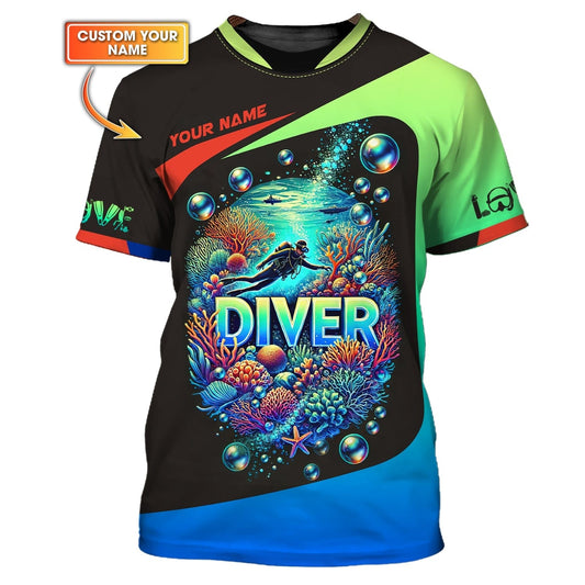 Scuba Diving Custom Name 3D Shirt Diving Into The Ocean Personalized Gift For Diver Lovers, All Over Printed