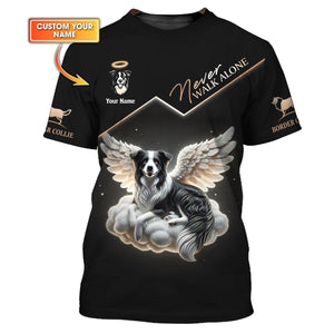 Custom Border Collie Angel T-Shirt Never Walk Alone Gift For Dog Lovers, All Over Printed