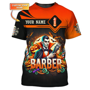 Happy Halloween Custom Name 3D T-Shirts Dracula Barber Shirt Gift For Barber Lovers, All Over Printed