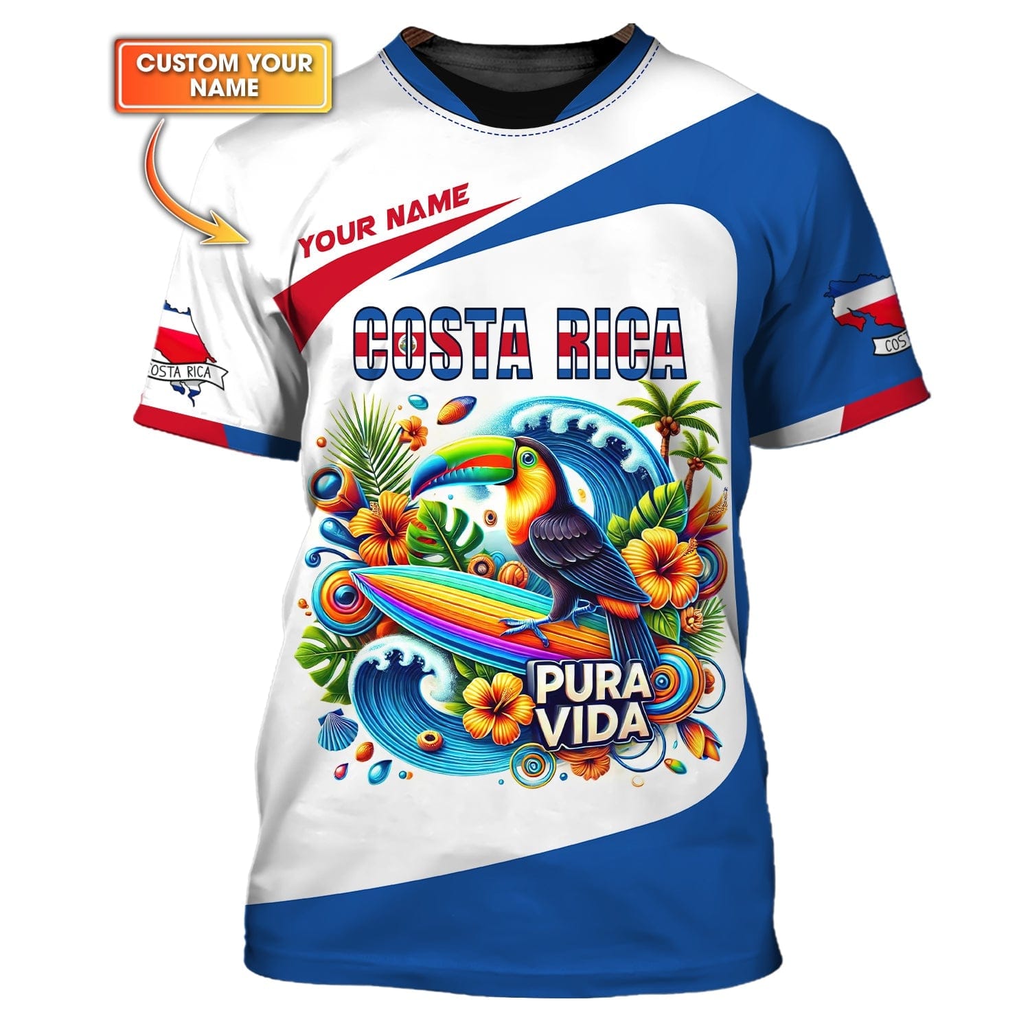 Costa Rica 3D T-Shirt Personalized Name Pura Vida Shirt, All Over Printed