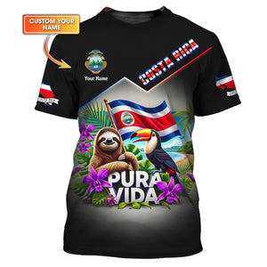 Pura Vida 3D Shirt Customizable With Name Featuring Sloth And Toucan, All Over Printed