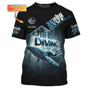 Custom Scuba Diver With Whale 3D T-Shirt Personalized Name Gift For Diver Lovers, All Over Printed