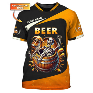 3D Full Print Beer Skull T-Shirts Personalized Name Gift For Beer Lovers, All Over Printed