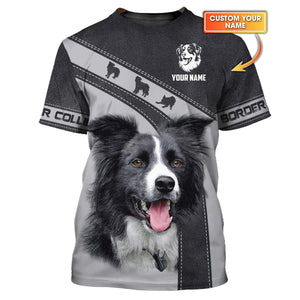 3D Full Print Border Collie T-Shirts Personalized Name Gift For Dog Lovers, All Over Printed