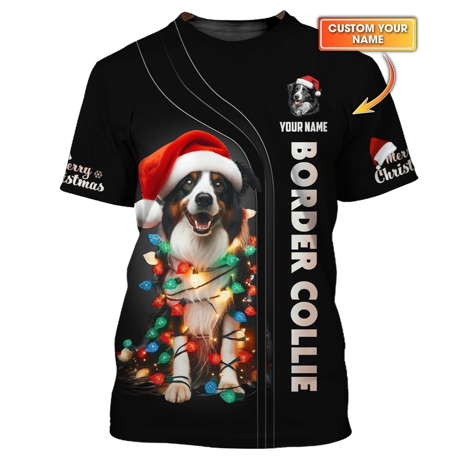 Border Collie Custom Name 3D Shirt Mery Christmas Gift For Dog Lovers, All Over Printed