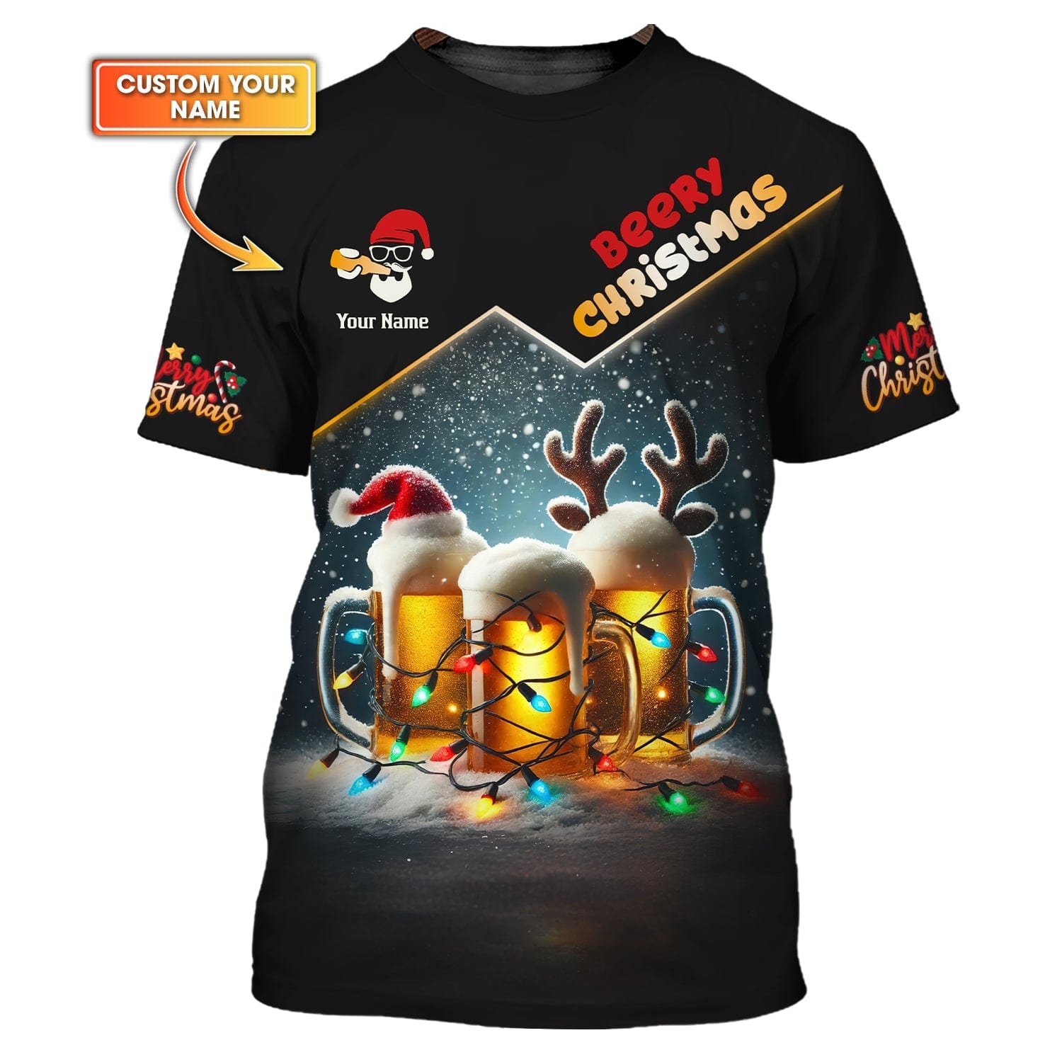 3D Full Print Beery Christmas Shirts Personalized Name Gift For Beer Lovers, All Over Printed