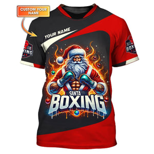 3D Full Print Santa Claus Boxing T-Shirts Personalized Name Gift For Christmas Lovers, All Over Printed