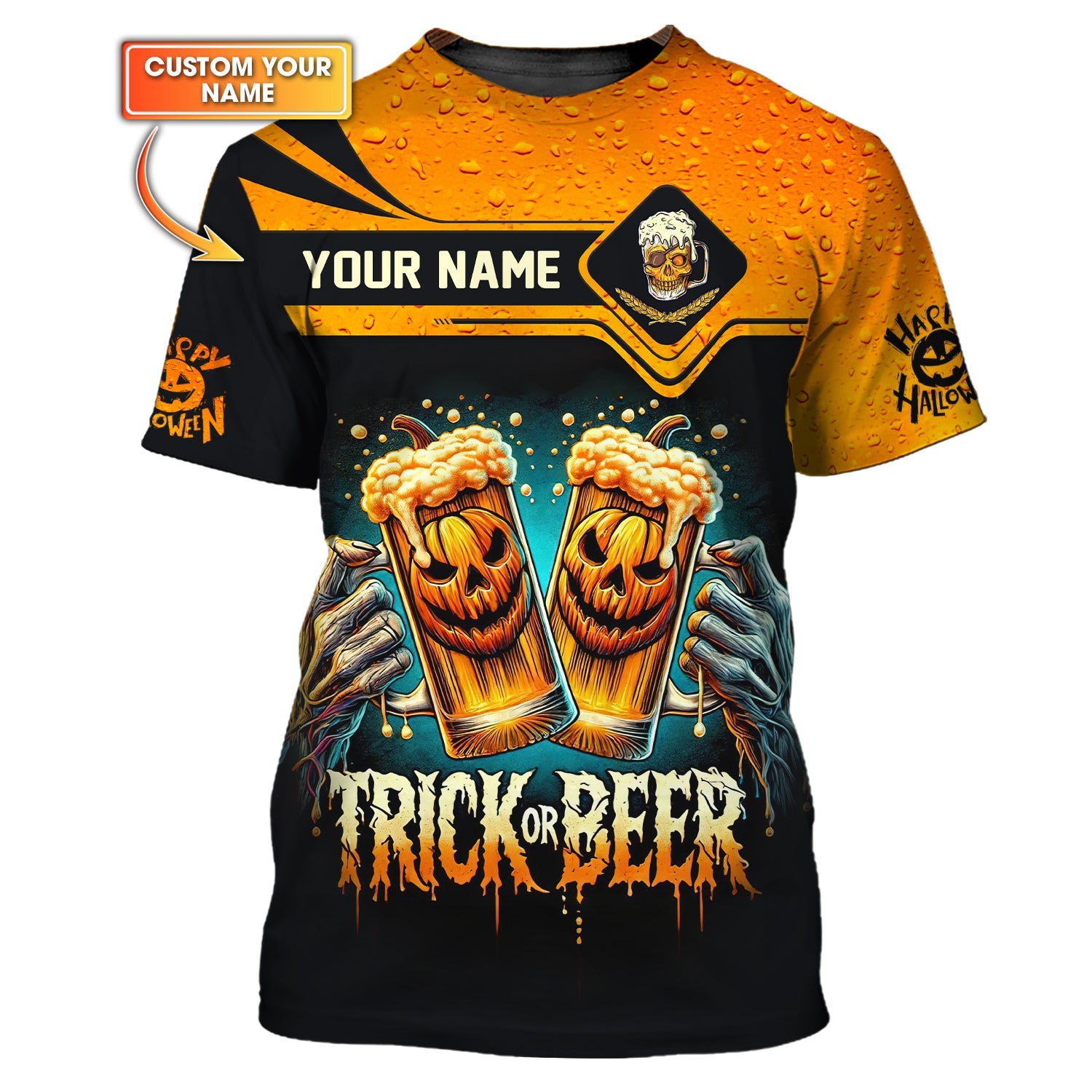 Trick Or Beer Custom T-Shirts Happy Halloween 3D Shirt Gift For Beer Lovers, All Over Printed