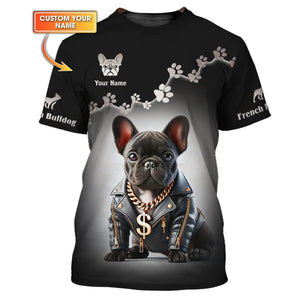 Customizable T-Shirt With Cool Gangster French Bulldog Personalized Name Gift For Dog Lovers, All Over Printed