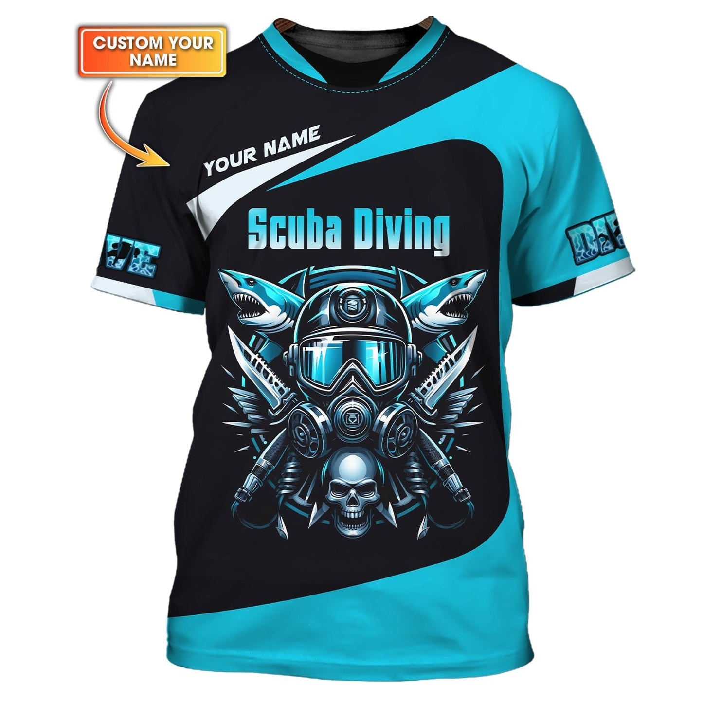 3D Full Print Scuba Diving T-Shirt Deep Sea Adventure Personalized Name Gift For Diver Lovers, All Over Printed
