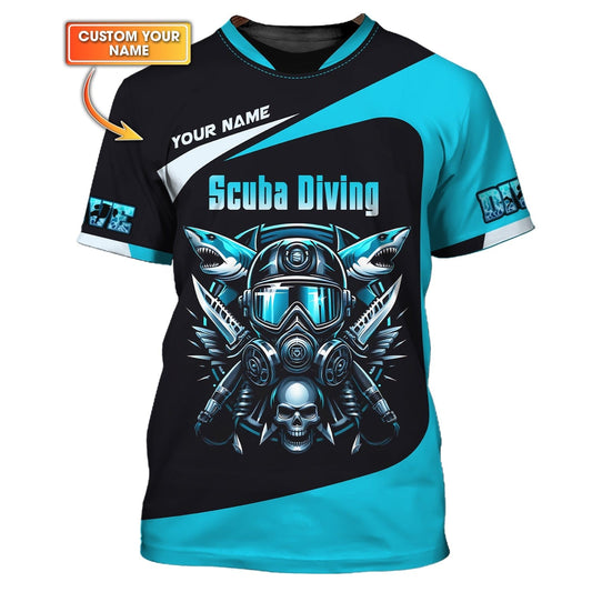 3D Full Print Scuba Diving T-Shirt Deep Sea Adventure Personalized Name Gift For Diver Lovers, All Over Printed