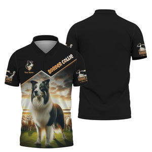 3D Full Print Border Collie On Sheep Farm T-Shirts Personalized Name Gift For Dog Lovers, All Over Printed