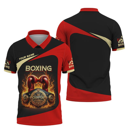 3D Full Print Boxing T-Shirt Fiery Gloves And Belt Personalized Name Gift For Boxing Lovers, All Over Printed