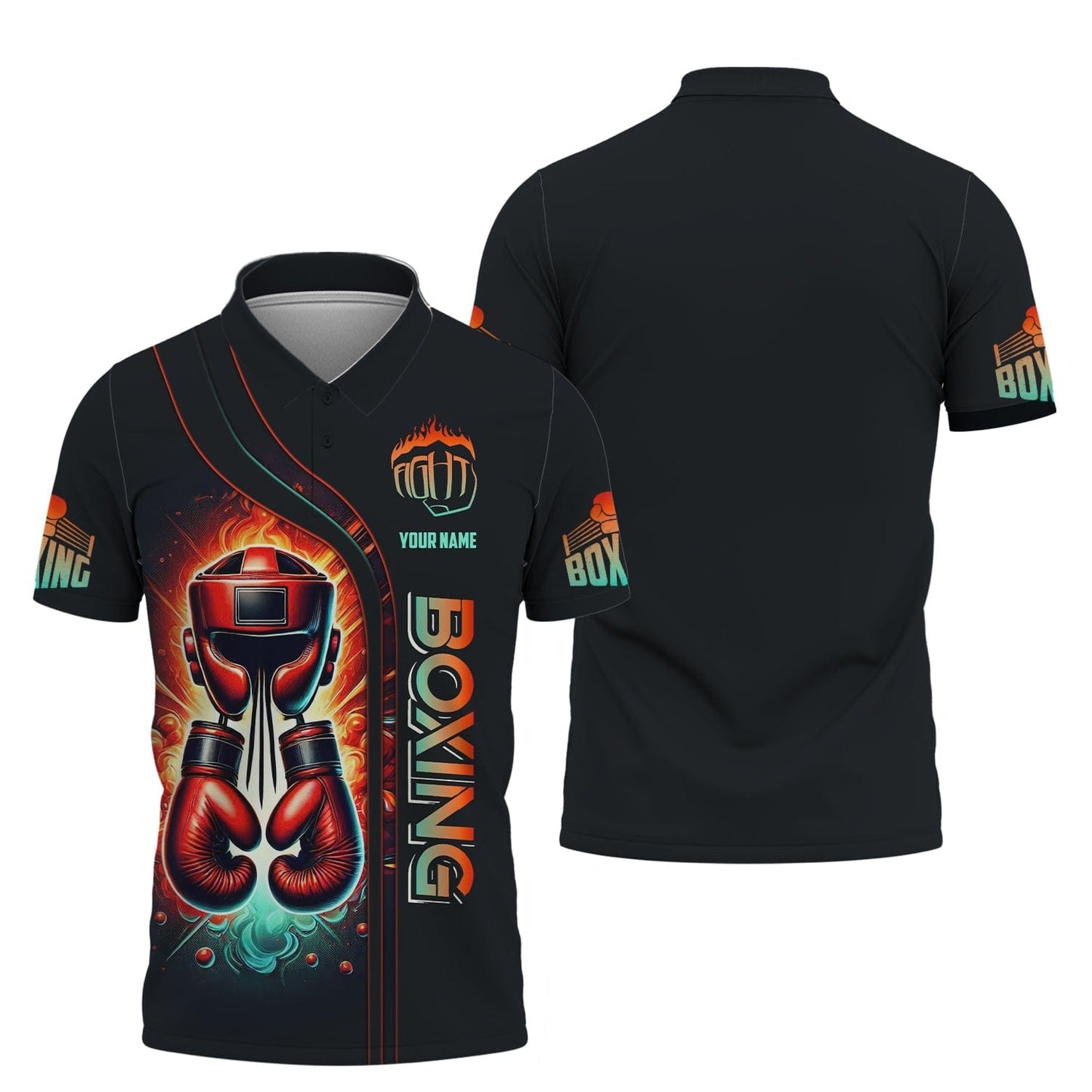 3D Full Print Helmet And Red Boxing Gloves Shirt Personalized Name Gift For Boxer Lovers, All Over Printed