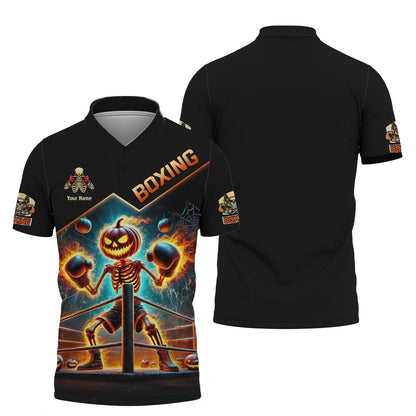 3D Full Print Skull Pumpkin Boxing T-Shirts Personalized Name Gift For Halloween Lovers, All Over Printed