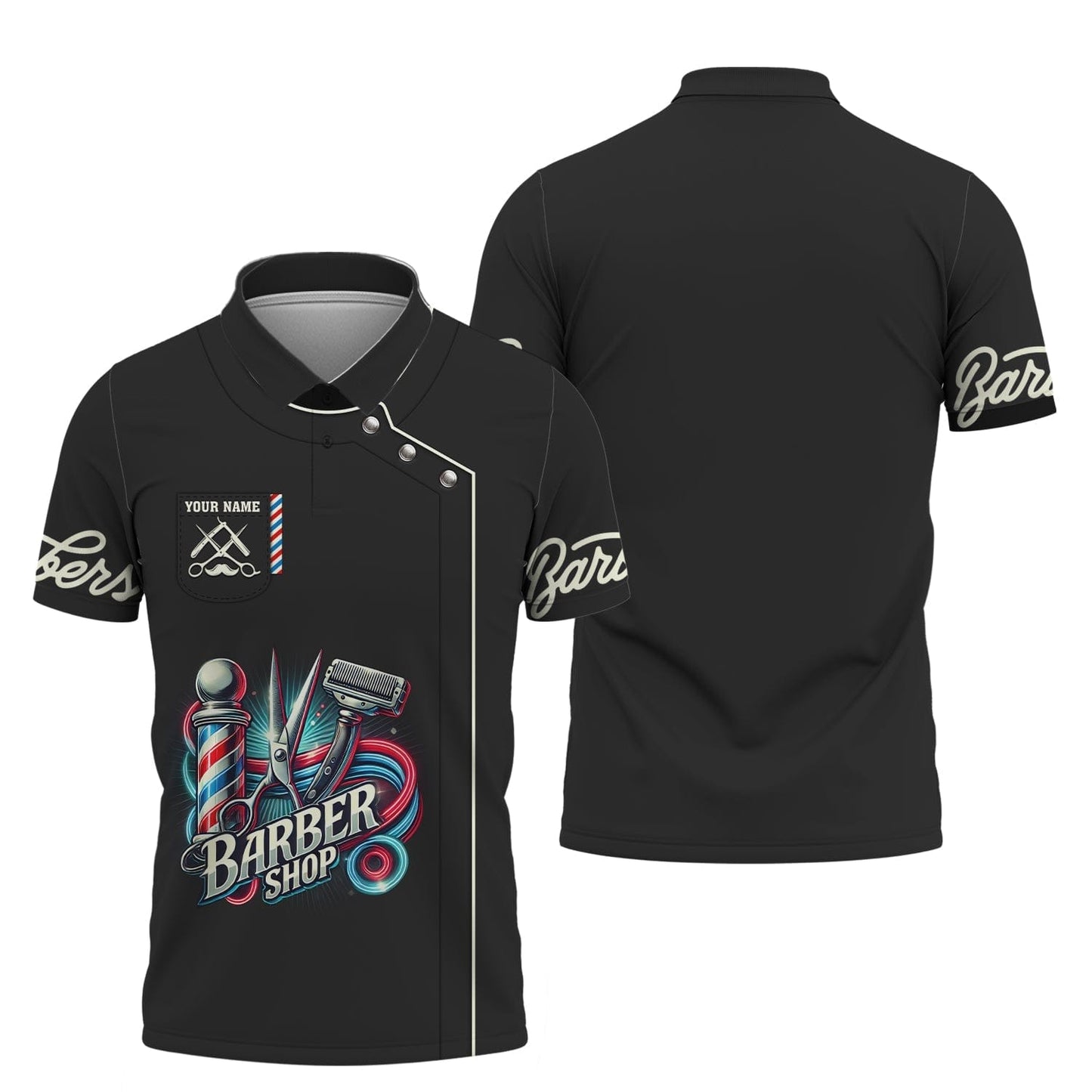 Colorful Barber Tools Custom Name 3D T-Shirts Barber Shop Shirt Gift For Barber Lovers, All Over Printed