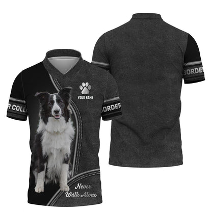Border Collie Never Walk Alone Custom T-Shirts Border Collie 3D Shirt Gift For Dog Lover, All Over Printed