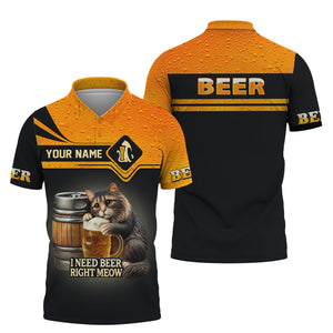 Beer Personalized 3D Shirt I Need Beer Right Meow Custom Name Shirt Gift For Beer Lovers, All Over Printed