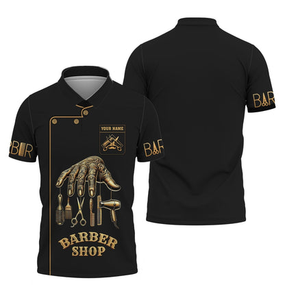 Barber Custom Name 3D T-Shirts Golden Hand In Barbering Shirt Gift For Barber Lovers, All Over Printed