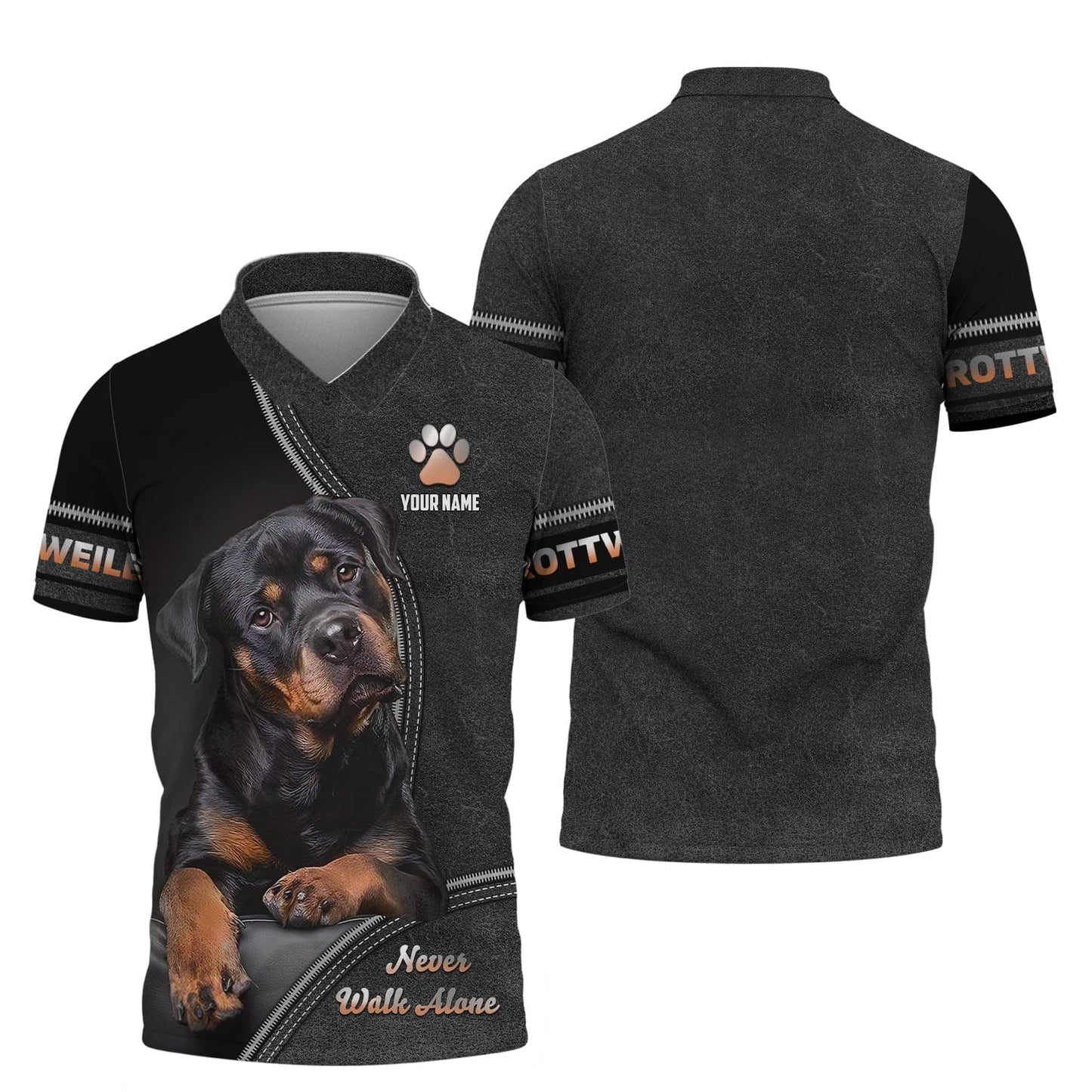 Rottweiler Custom Name Shirt Never Walk Alone Gift For Dog Lover, All Over Printed