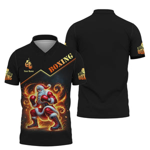 3D Full Print Boxing Santa T-Shirt - Fiery Christmas Fighter Personalized Name Gift For Boxing Lovers, All Over Printed