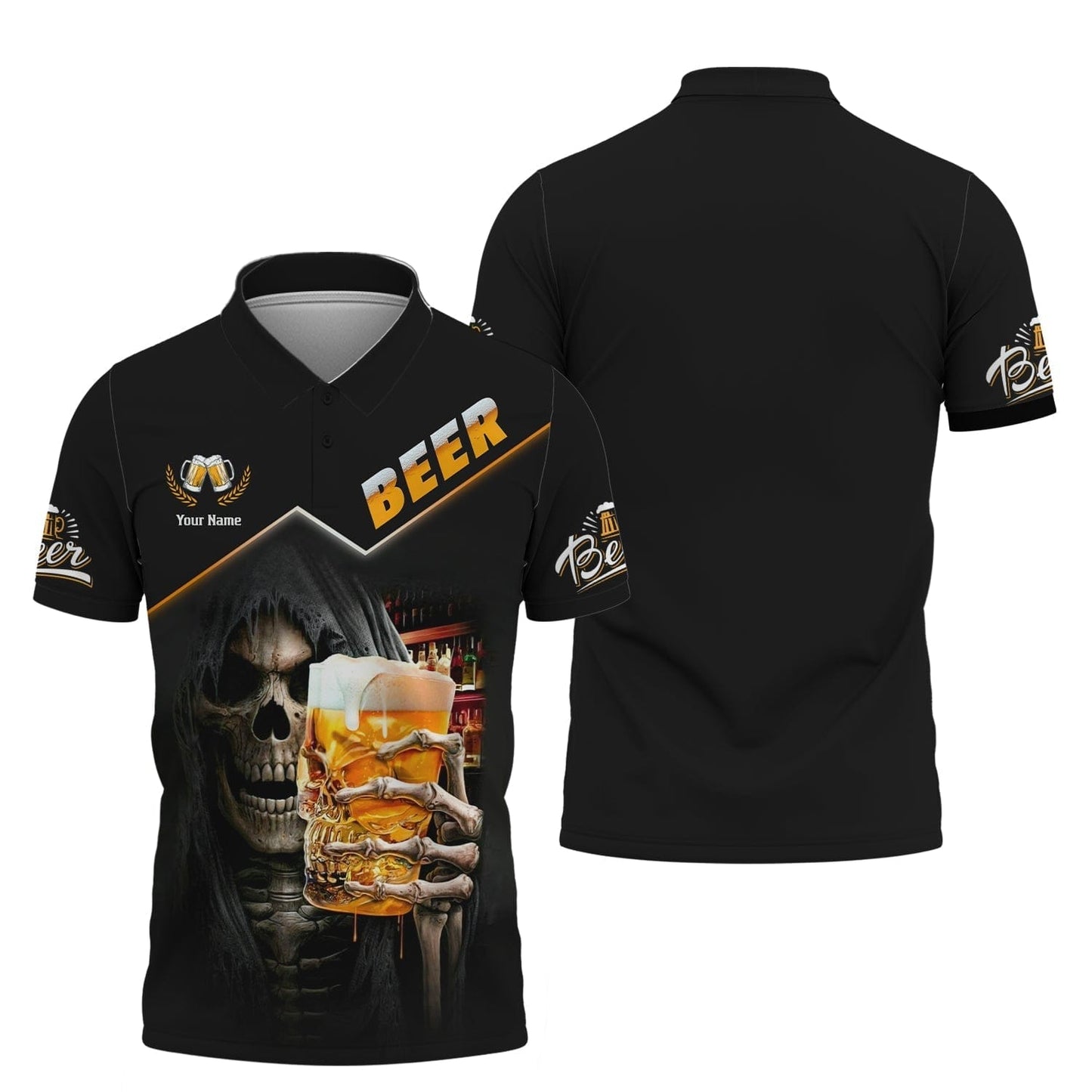 Beer Skull Cup Personalized Name 3D Zipper Hoodie Gift For Beer Lovers, All Over Printed