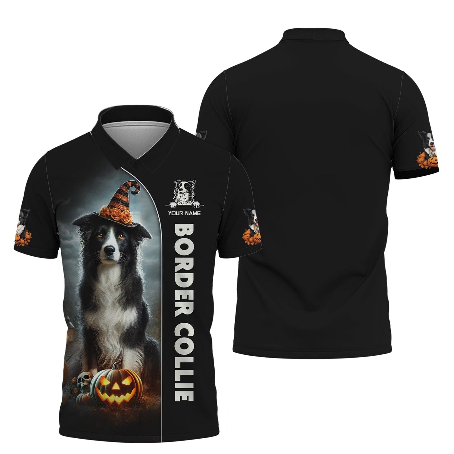 Border Collie Custom Name 3D Shirt Happy Halloween Gift For Dog Lovers, All Over Printed