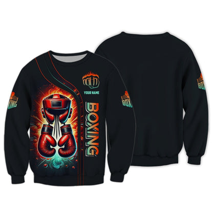 3D Full Print Helmet And Red Boxing Gloves Shirt Personalized Name Gift For Boxer Lovers, All Over Printed