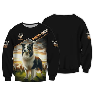 3D Full Print Border Collie On Sheep Farm T-Shirts Personalized Name Gift For Dog Lovers, All Over Printed