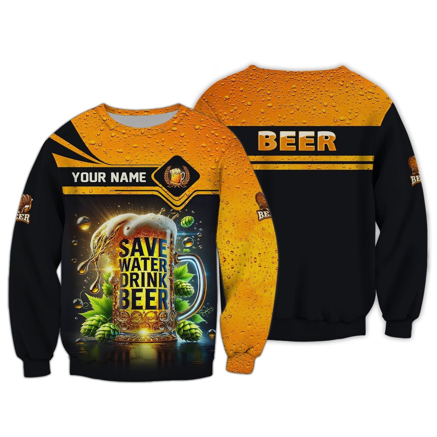 Save Water Drink Beer Personalized Name Shirt Custom Gift For Beer Lovers, All Over Printed