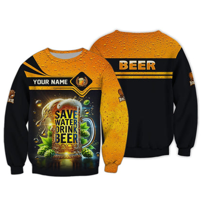 Save Water Drink Beer Personalized Name Shirt Custom Gift For Beer Lovers, All Over Printed