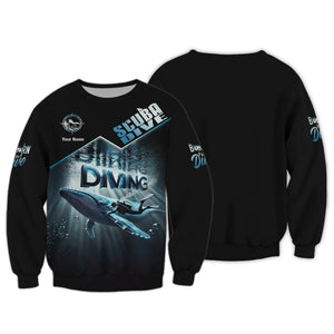 Custom Scuba Diver With Whale 3D T-Shirt Personalized Name Gift For Diver Lovers, All Over Printed