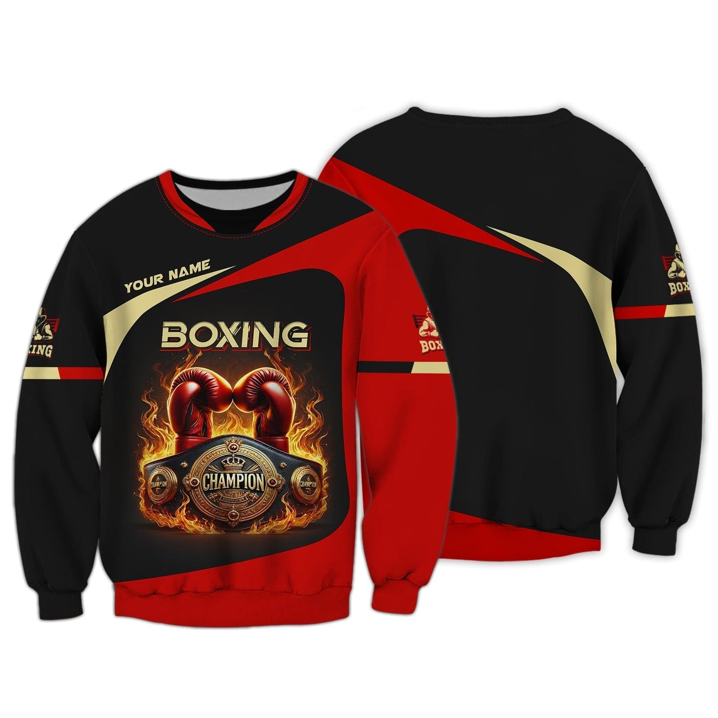 3D Full Print Boxing T-Shirt Fiery Gloves And Belt Personalized Name Gift For Boxing Lovers, All Over Printed