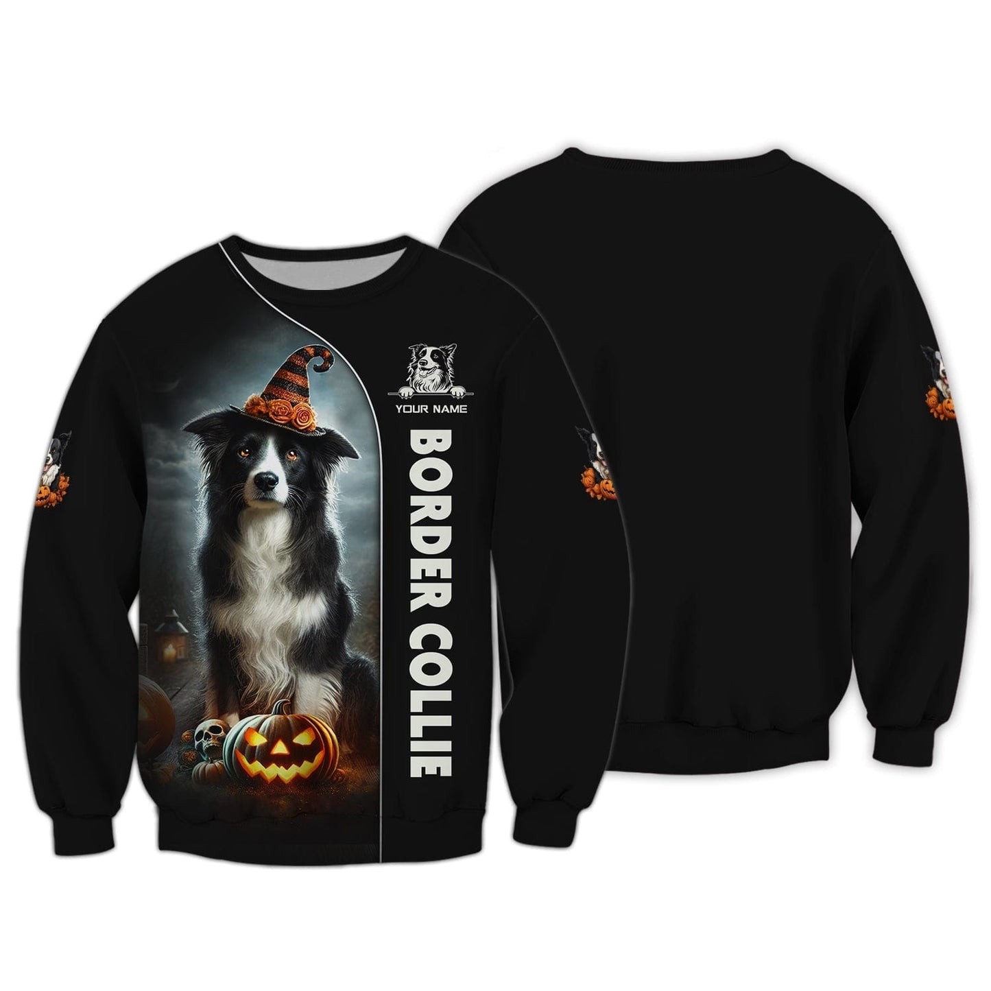 Border Collie Custom Name 3D Shirt Happy Halloween Gift For Dog Lovers, All Over Printed