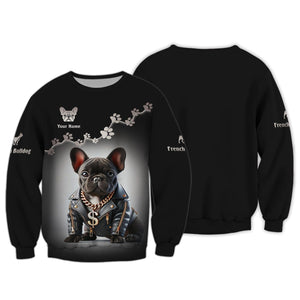 Customizable T-Shirt With Cool Gangster French Bulldog Personalized Name Gift For Dog Lovers, All Over Printed