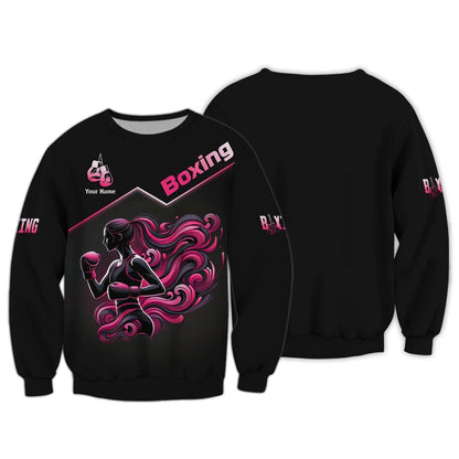 3D Full Print Boxing Girl Fight T-Shirts Personalized Name Gift For Boxing Lovers, All Over Printed