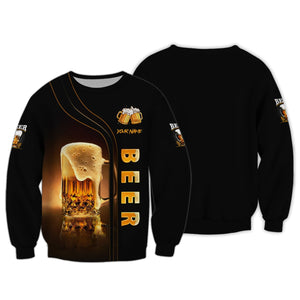 Love Beer 3D Custom Name Zipper Hoodie Personalized Gift For Beer Lovers, All Over Printed