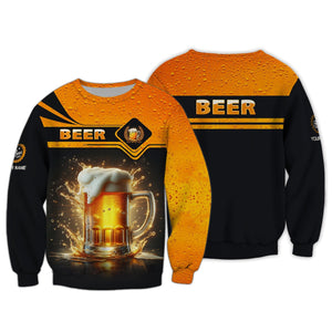 Beer Cup Unisex Zipper Hoodie Personalized Name Shirt For Beer Lovers, All Over Printed