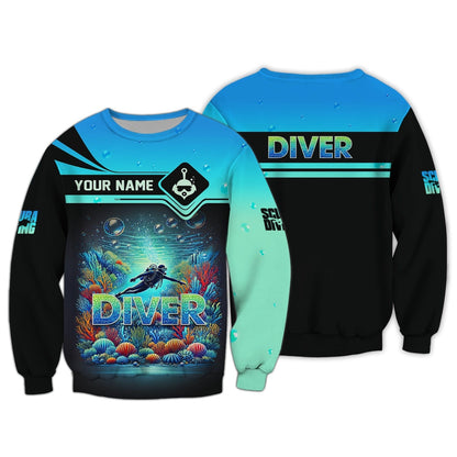Scuba Diving Explore The Ocean Custom Name 3D Shirt Personalized Gift For Diver Lovers, All Over Printed