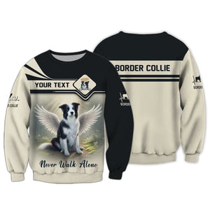 Border Collie Custom Name 3D Shirt Never Walk Alone Gift For Dog Lovers, All Over Printed