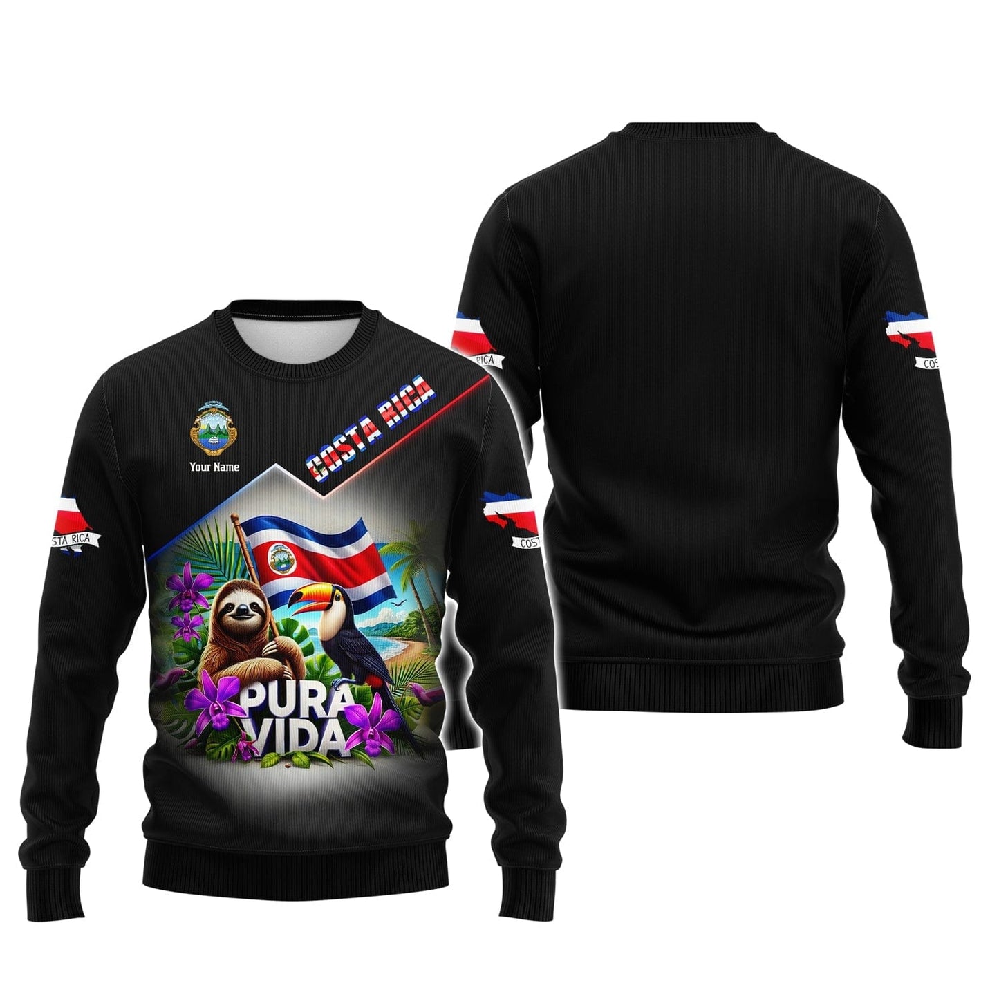 Pura Vida 3D Shirt Customizable With Name Featuring Sloth And Toucan, All Over Printed