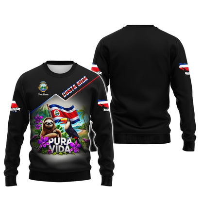 Pura Vida 3D Shirt Customizable With Name Featuring Sloth And Toucan, All Over Printed
