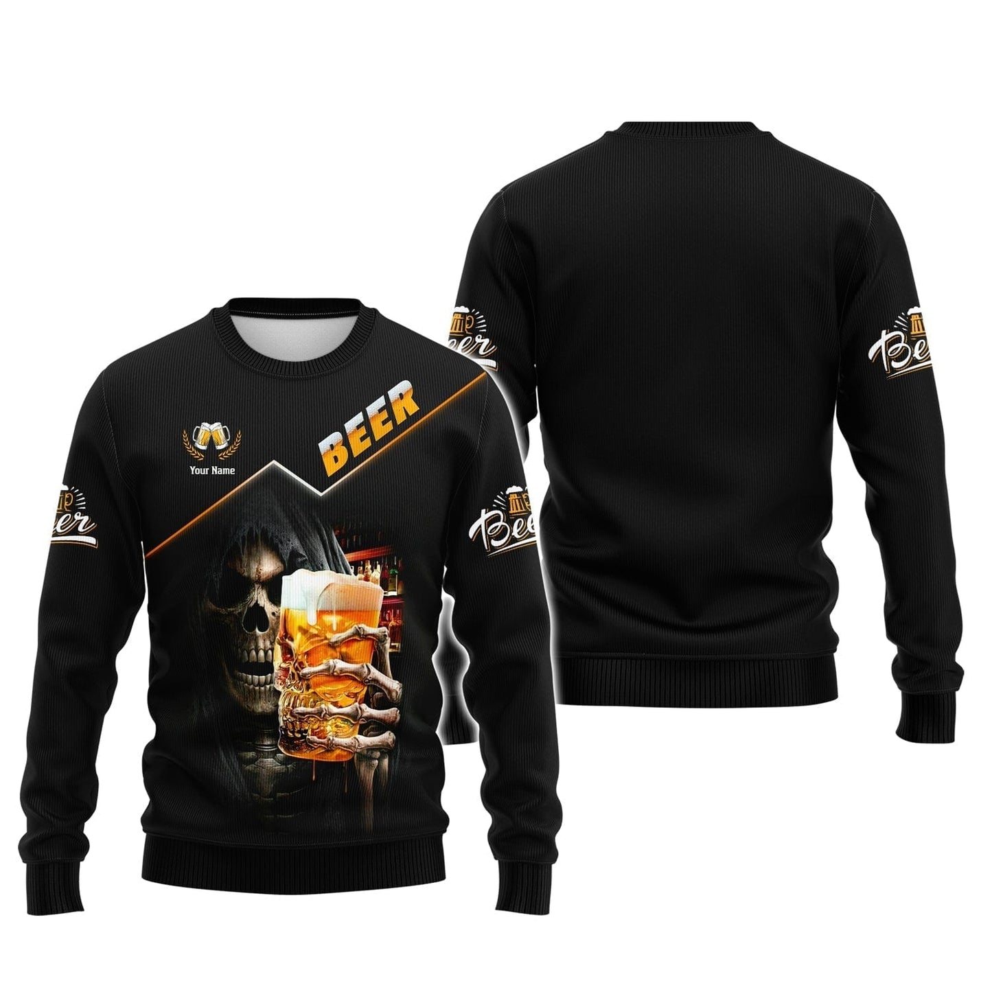 Beer Skull Cup Personalized Name 3D Zipper Hoodie Gift For Beer Lovers, All Over Printed