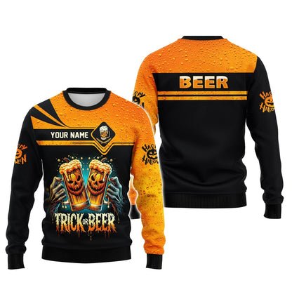 Trick Or Beer Custom T-Shirts Happy Halloween 3D Shirt Gift For Beer Lovers, All Over Printed